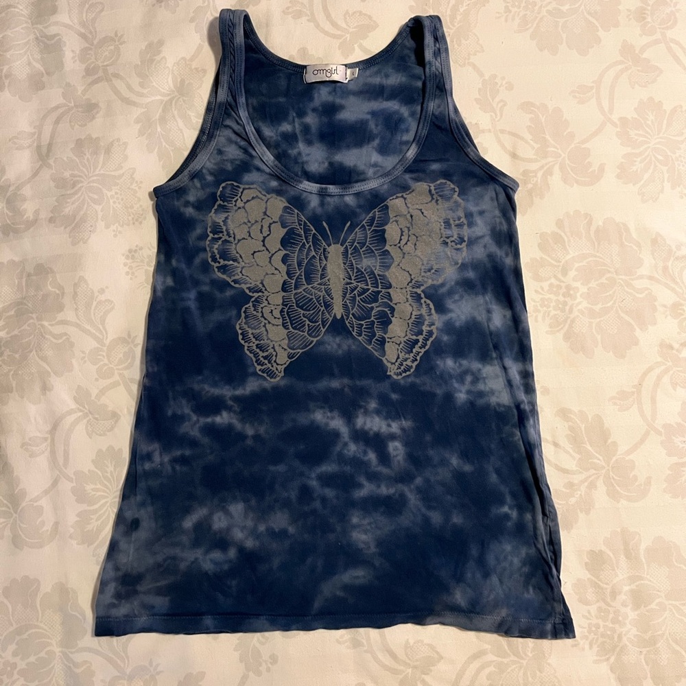 OM girl Vintage Butterfly Print Blue Tank Top. Very good condition.